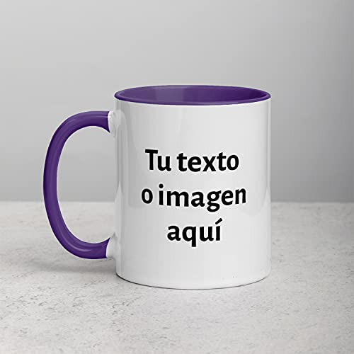 Kembilove Tazas desayuno Personalizadas con Foto – Regalos originales para hombre – Tazas originales para regalar – Taza personalizada con el Interior en Color Morado