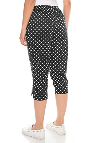 Kendindza - Pantalones pirata de verano para mujer, 3/4, colores lisos, Puntos grandes de color negro., XXL