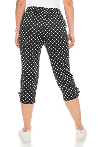 Kendindza - Pantalones pirata de verano para mujer, 3/4, colores lisos, Puntos grandes de color negro., XXL