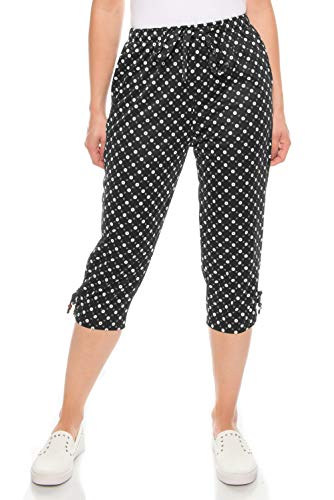 Kendindza - Pantalones pirata de verano para mujer, 3/4, colores lisos, Puntos grandes de color negro., XXL