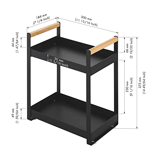 KES Organizador de Armario de Baño, Organizador de Armario con Asas de Madera, Estante de Baño de 2 Niveles para Cosméticos, Cuidado de la Piel, Maquillaje, Perfume, Negro Mate, BSC501-BK