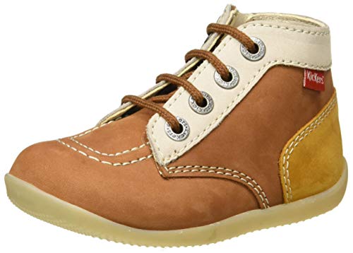 Kickers Bonzip-2, Botas Cortas al Tobillo Unisex bebé, Camel Amarillo Blanco 114, 21 EU