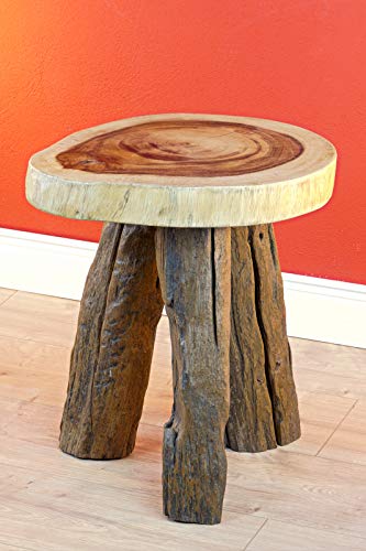 Kinaree Taburete Muay de madera de acacia y teca antigua, 45 cm, redondo, de madera de raíz de estilo rústico, adecuado como mesa auxiliar, taburete para flores, taburete para flores y taburete