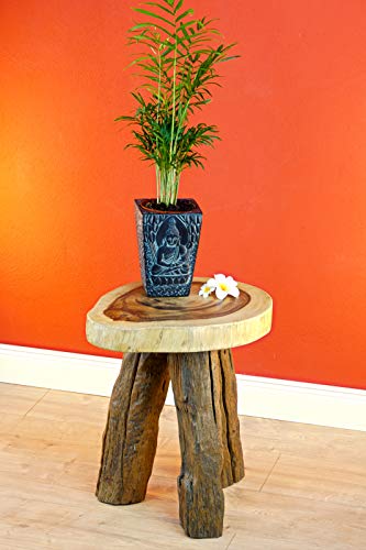 Kinaree Taburete Muay de madera de acacia y teca antigua, 45 cm, redondo, de madera de raíz de estilo rústico, adecuado como mesa auxiliar, taburete para flores, taburete para flores y taburete