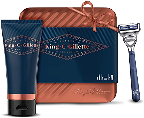 King C. Gillette - Maquinilla de afeitar para hombre + 1 recambio de cuchilla de afeitar + gel de afeitar con aceite de argán, 150 ml, regalos de San Valentín para él