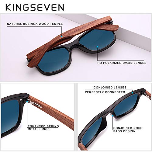 KINGSEVEN Gafas de sol Polarizadas de Madera de Bambú para Hombres y Mujeres, Protección UV, Marco de Arce Ultraligero, Lentes Espejados K5504 (Azul)