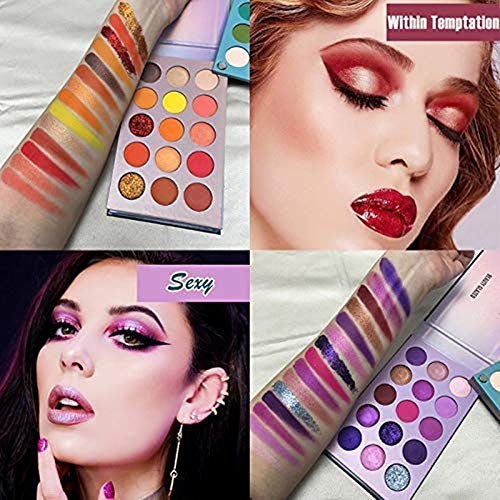 Kit de maquillaje esmaltado de belleza, sombra de ojos de 60 colores y pinceles de maquillaje de 5 piezas, paleta de maquillaje mate de sombra de ojos pigmentada con juego de pinceles de maquillaje