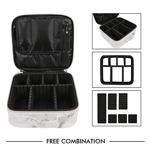 Kit de Maquillaje Neceser Make Up Bolso de Cosméticos Portable Organizador Maletín para Maquillaje Maleta de Makeup Profesional Cuero de la PU(Cuero de Mármol)