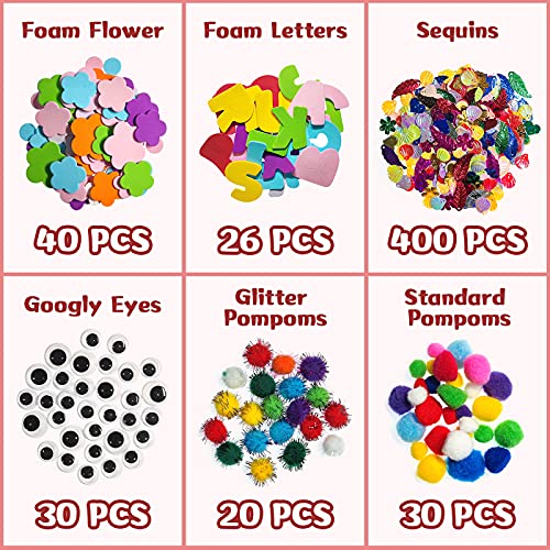 Kit Manualidades niños 1300+PCS, Pipe Cleaners Crafts Set,Juego de Manualidades,Limpiadores de Pipa Chenilla y Pompoms con Wiggle Eyes y Craft Sticks, Juego Creativo Regalo para Craft DIY Art Supplies