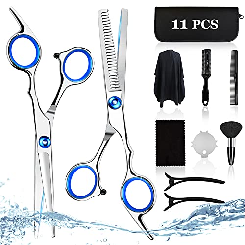 Kit Tijeras Peluqueria Profesional [11PCS] Kardition Tijeras Cortar Pelo 6.7inch [Tijeras rectas] [tijeras entresacar] [acero inoxidable] para mujeres, hombres, niños, mascotas, salón, uso doméstico