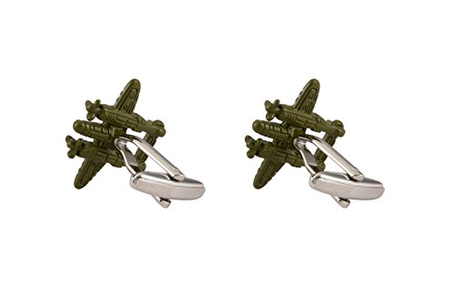 KNIGHTHOOD - Gemelos para hombre, diseño de avión con luz verde militar P38, color verde