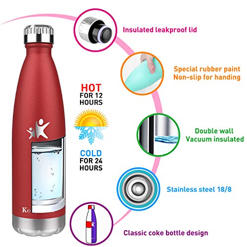 KollyKolla Botella de Agua Acero Inoxidable, Termo Sin BPA Ecológica, Botellas Termica Reutilizable Frascos Térmicos para Niños & Adultos, Deporte, Oficina, Yoga, Ciclismo, (350ml Rojo)