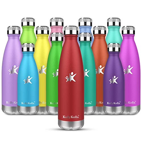 KollyKolla Botella de Agua Acero Inoxidable, Termo Sin BPA Ecológica, Botellas Termica Reutilizable Frascos Térmicos para Niños & Adultos, Deporte, Oficina, Yoga, Ciclismo, (350ml Rojo)