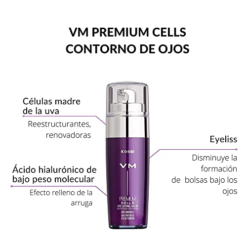 Kosei - VM Premium Cells - Contorno de Ojos - 30 ml - Tratamiento para Arrugas y Bolsas en los Ojos - Efecto Reafirmante - Mejora la Elasticidad - Mejora las Patas de Gallo - Sin Colorantes - Vegano