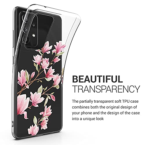 kwmobile Carcasa Compatible con Samsung Galaxy A52 / A52 5G / A52s 5G - Funda Silicona TPU Magnolias Rosa Claro/Blanco/Transparente