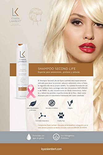 Kyara Lambert - Shampoo Second Life con Ácido Hialurónico, 400ml | Champú Especial para Extensiones, Postizos y Pelucas | Champú Dermoprotector