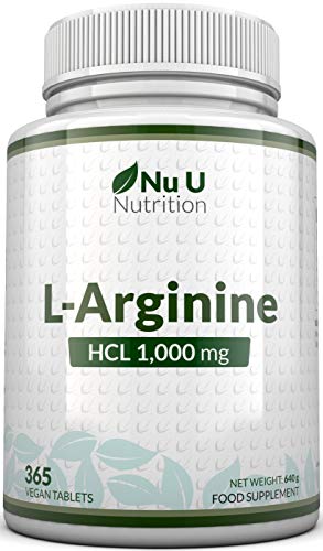 L-Arginina 4000-365 Comprimidos Vegetarianos y Veganos, Suministro Hasta Para Un Año de L-Arginina HCL, 1000 mg por Comprimido, Más Potente Que las Cápsulas de L-Arginina de las Marcas Competidoras