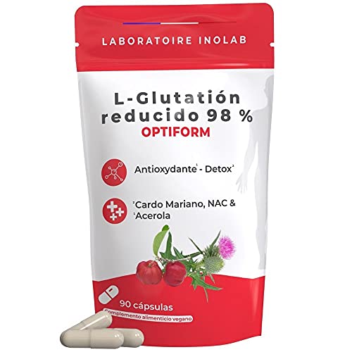 L-GLUTATIÓN reducido al 98% 400mg + Precursores Glutatión (Cardo Mariano, N-Acetyl L Cisteína, Acerola orgánica) | Antioxidante, Antienvejecimiento, blanqueo de la piel |90 cápsulas gastrorresistentes