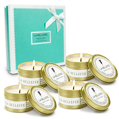 LA BELLEFÉE 4 Velas Perfumadas con Aroma de Limoncillo, Sal Marina Salvia, Lavanda Vainilla, Ámber Mediterraneo Aromanticas Decorativas Regalo para Cumpleaños Navidad