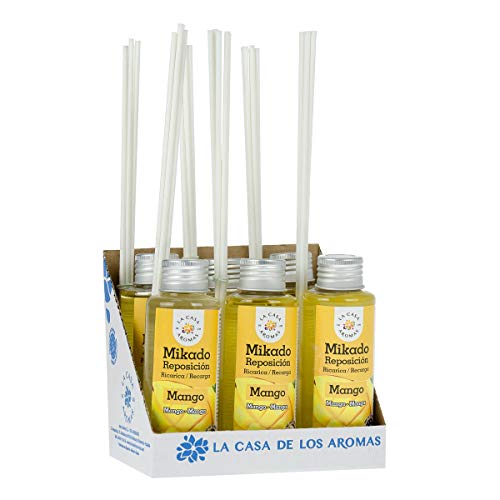 La Casa de los Aromas, Set de 6x100ml Ambientadores Mikado Mango para Reposición con Varillas, Difusor Líquido de Aroma Mango, Perfume Duradero para el Hogar, Baño, Casa