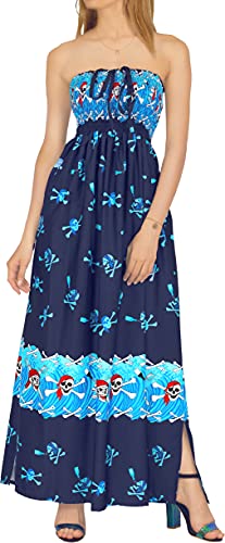 LA LEELA Vintage Pirata Calabaza s Cráneo Cosplay Disfraces De Fiesta De Halloween Costume para Mujer Vestido Maxi Halter c?CTEL de Encubrir la Playa del Traje de baño Traje de baño de baño Azul_Q637