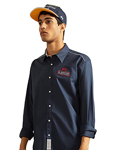 La Martina Man Shirt L/s Light Co Twill Camisa Casual, Azul (Navy 07017), Large para Hombre