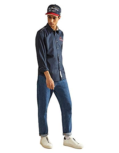 La Martina Man Shirt L/s Light Co Twill Camisa Casual, Azul (Navy 07017), Large para Hombre