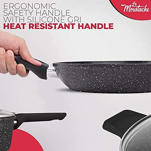 La Moustache - Batería de Cocina Antiadherente de Aluminio Fundido - Conjunto de 8 Piezas | Aptas para Todo Tipo de Cocinas - Inducción - Gas - Placa Eléctrica - Vitrocerámica