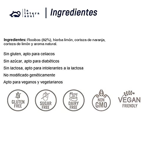 LA TETERA AZUL Té Ecológico De Rooibos Y Cítricos. Infusión Orgánica En Pirámides. Rooibos Mediterraneo. 20 Pirámides.