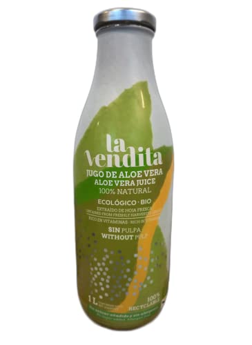 La Vendita Jugo De Aloe Vera Puro Para Beber Sin Pulpa. Bebida Natural De Aloe Vera Puro Y Ecológico. Zumo Bebible 100% Organico Y Natural. Bebida Detox En Envase De Vidrio De 1 Litro