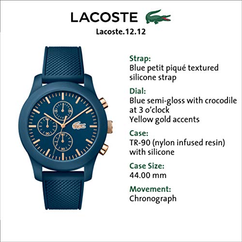 Lacoste 2010827 - Reloj analógico de pulsera para hombre, esfera con cronógrafo, correa de silicona,Azul(Azul/Rosa Oro)