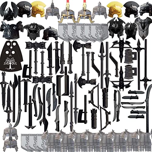 LAIKE Paquete de Armadura de Armas para Minifiguras Lego 82 Piezas Soldado Medieval Arma Caballero Casco Escudo Armadura Kit Compatible con Figuras de Clones Lego