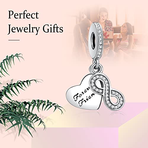 LaMenars Love Charm para pulseras Pandora 925 Silver colgante abalorios para mujeres collares regalo para el cumpleaños del día de la madre (C-Por siempre amigos)