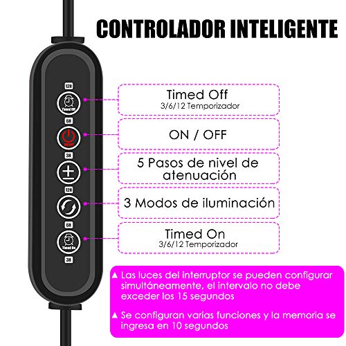 Lámpara de Crecimiento Lampara de Plantas Bawoo 60 LED Lampara de Cultivo Grow Light Indoor Lámpara de Planta Espectro Completo 30W Interruptor Temporizador Auto 3/6/12H Regulable 360°5 Brillo 6 Modos