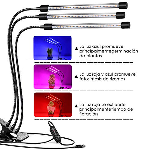 Lámpara de Crecimiento Lampara de Plantas Bawoo 60 LED Lampara de Cultivo Grow Light Indoor Lámpara de Planta Espectro Completo 30W Interruptor Temporizador Auto 3/6/12H Regulable 360°5 Brillo 6 Modos