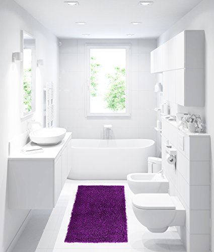 Lashuma Alfombrilla de baño lila – Mora, chenilla, elegante alfombrilla de baño de secado rápido, 50 x 80 cm