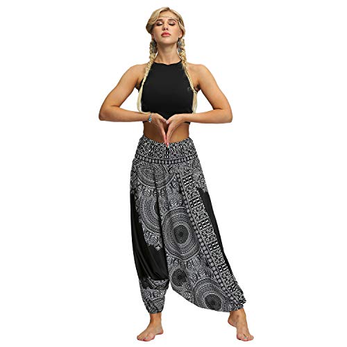 LATH.PIN Pantalones Harem para mujer, estilo bohemio, pantalones de turca, anchos, étnicos, estampados, tallas fuertes, para pilates, yoga, danza, playa Estilo 7 Talla única