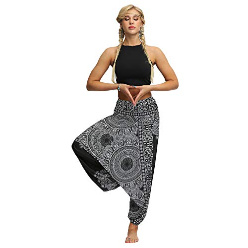 LATH.PIN Pantalones Harem para mujer, estilo bohemio, pantalones de turca, anchos, étnicos, estampados, tallas fuertes, para pilates, yoga, danza, playa Estilo 7 Talla única