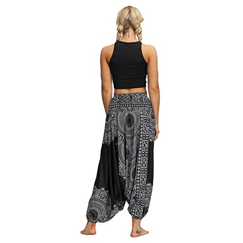 LATH.PIN Pantalones Harem para mujer, estilo bohemio, pantalones de turca, anchos, étnicos, estampados, tallas fuertes, para pilates, yoga, danza, playa Estilo 7 Talla única