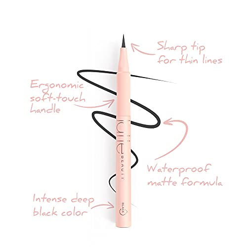 Latte Beauty Quick Flick Liquid Eyeliner Waterproof - Delineador de Ojos Waterproof Súper Mate - Delineador Resistente al Agua de Larga Duración - Negro Intenso - Dermatológicamente probado