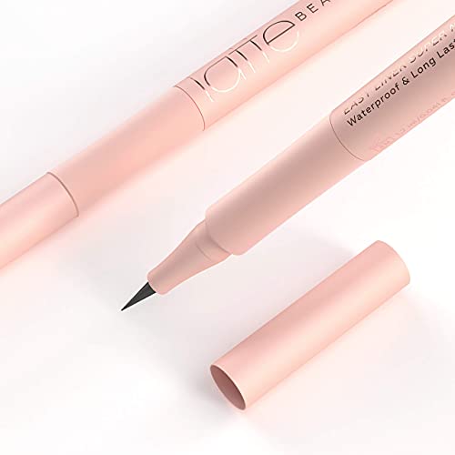 Latte Beauty Quick Flick Liquid Eyeliner Waterproof - Delineador de Ojos Waterproof Súper Mate - Delineador Resistente al Agua de Larga Duración - Negro Intenso - Dermatológicamente probado