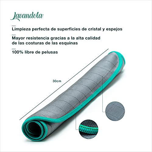 LAVANDOLA® 3x Bayeta Premium en Microfibra para Cristales - Para Ventanas con Vidrios Cristalinos - Sin Halos - Bayeta Cristales Profesional, Trapo Cristal, Bayeta Microfibra Cristales - 30x30 cm