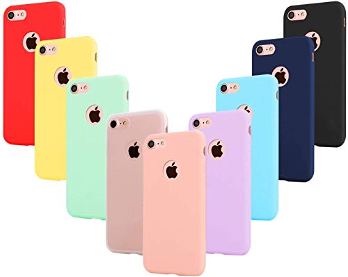 LeathLux 9X Funda iPhone 8 Silicona, Carcasa Ultra Fina TPU Protector Flexible Cover Funda para Apple iPhone 8 - Rosa, Verde, Púrpura, Azul Cielo, Amarillo, Rojo, Azul Oscuro, Translúcido, Negro