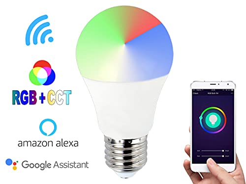 LEDLUX 2 piezas lámparas LED inteligentes WiFi RGB CCT Spotlight aplicación regulable compatible con Amazon Alexa Google Home (E27 A65 15W)