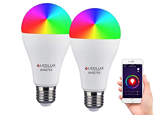 LEDLUX 2 piezas lámparas LED inteligentes WiFi RGB CCT Spotlight aplicación regulable compatible con Amazon Alexa Google Home (E27 A65 15W)