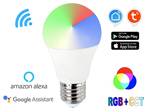 LEDLUX 2 piezas lámparas LED inteligentes WiFi RGB CCT Spotlight aplicación regulable compatible con Amazon Alexa Google Home (E27 A65 15W)