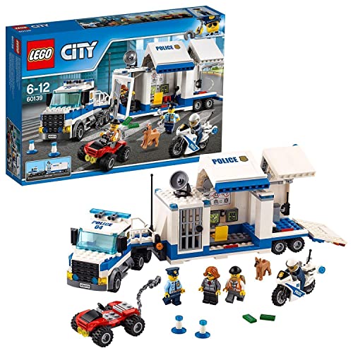 LEGO 60139 City Policía Centro de Control Móvil, Camión de Juguete para Niños 6 Años con Moto, Coche y 3 Mini Figuras