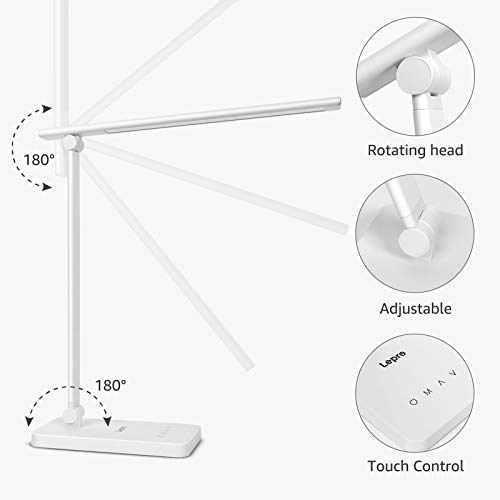 Lepro Lámpara de Escritorio Lámpara de Mesa LED, Flexo LED Escritorio 550LM 3 Colores y 5 Niveles de Brillo Regulable, Luz Mesa Cuidado de Ojos para Cama, Oficina, Leer, Estudiar, Relajamiento, Blanco