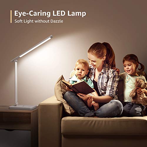 Lepro Lámpara de Escritorio Lámpara de Mesa LED, Flexo LED Escritorio 550LM 3 Colores y 5 Niveles de Brillo Regulable, Luz Mesa Cuidado de Ojos para Cama, Oficina, Leer, Estudiar, Relajamiento, Blanco