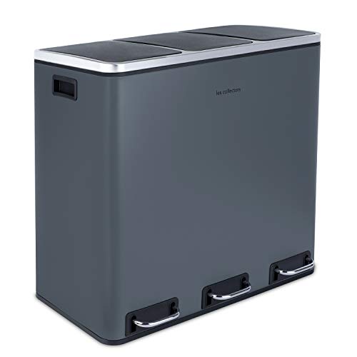 Les Collectors N°984 Papelera de Clasificación Con Pedal Dark Grey , Capacidad 60L, Resistente, Cocina, Separador De Residuos 2 Bandejas, Cubo Interior Extraíble, Reciclaje, Clasificación Selectiva